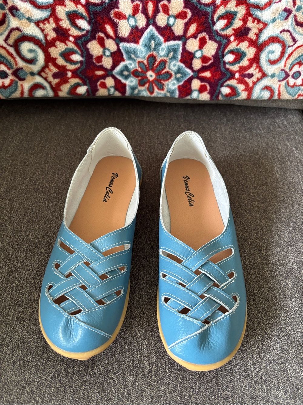Denim Blue Woven Leather Slip-On Flats sz 8.5